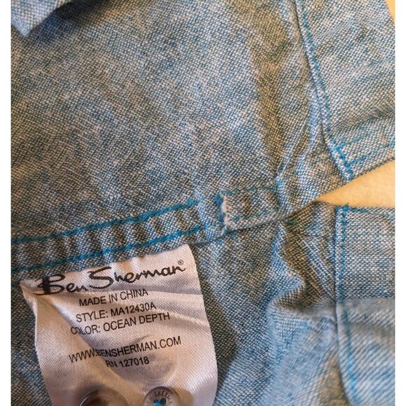 Ben Sherman Shirt Mens Medium Short Sleeve Blue Ocean Depth Button Up Summer - Picture 7 of 11